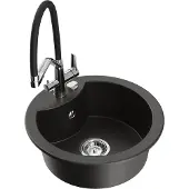 Mexen Diego 1-Becken-Granitspüle mit Mischbatterie Duo, Schwarz/Gold metallisch - 6512-75-671701-07