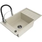 Mexen Elias 1 Becken-Granitspüle mit Abtropffläche und Mischbatterie Aster, Beige - 6511-69-73450-07-B