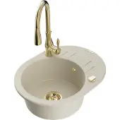 Mexen Kevin 1 Becken-Granitspüle mit Abtropffläche und Mischbatterie Savita, Beige - 6517-69-672601-50