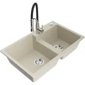 Mexen Tomas 2-Becken-Granitspüle mit Mischbatterie Aster, Beige - 6516-69-73450-07