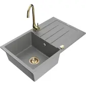 Mexen Bruno 1 Becken-Granitspüle mit Abtropffläche und Mischbatterie Telma, Grau - 6513-71-670200-50