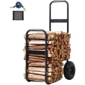 DUOKU Holztransporter aus Stahl--250 lb-Innen Außen-Luftreifen-Tür-Feuerstelle-Schwarz