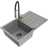 Mexen Bruno 1 Becken-Granitspüle mit Abtropffläche und Mischbatterie Aster, Grau - 6513-71-73450-57-B