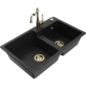 Mexen Tomas 2-Becken-Granitspüle mit Mischbatterie Carla, Schwarz - 6516-77-670700-50
