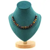 Bijoux Steine und Mineralien. Halskette mit 20 Perlen Tigerauge Mischfarben 8 mm. Kette aus Stahl Halskette für Frauen, Männer. Personalisierte Größe