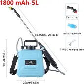 MaxPower (Blau 1800 mAh) 5L Elektrisches Sprühgerät Eingebauter wiederaufladbarer Akku Batteriebetriebenes Sprühgerät