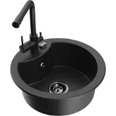 Mexen Diego 1-Becken-Granit-Spüle mit Mischbatterie Duero, Schwarz/Silbermetallic - 6512-73-671600-70-B