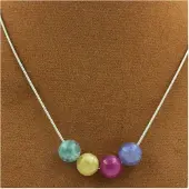 Bijoux Steine und Mineralien. Halskette 4 Perlen multicolor Turmalin 8 mm. Kette aus Stahl Halskette für Frauen, Männer. Anpassbare Größe.