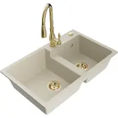 Mexen Tomas 2-Becken-Granitspüle mit Mischbatterie Savita, Beige - 6516-69-672601-50