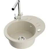 Mexen Kevin 1 Becken-Granitspüle mit Abtropffläche und Mischbatterie Duero, Beige - 6517-69-671600-00