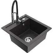 Mexen Vito 1-Becken-Granit-Spüle mit Mischbatterie Aster, Schwarz gesprenkelt - 6503-76-73450-07