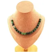 Bijoux Edelsteine und Mineralien. Halskette mit 20 Mousse-Achat-Perlen 8 mm. Kette aus Edelstahl. Halskette für Frauen, Männer. Größe anpassbar.