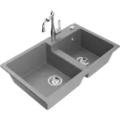 Mexen Tomas 2-Becken-Granitspüle mit Mischbatterie Carla, Grau - 6516-71-670700-00
