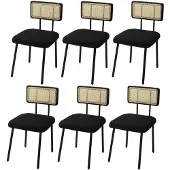 Mendler 6er-Set Esszimmerstuhl MCW-K88, Lehnstuhl Stuhl, Holz Poly-Rattan Metall Bouclé Stoff/Textil schwarz