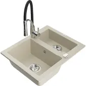 Mexen Carlos 1-Becken-Granit-Spüle mit Mischbatterie Aster, Beige - 6518-69-73450-07