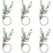 Exogio Serviettenringe 6er Set Rustikaler Eukalyptus Holz Boho Blatt Holzperle Bauernhaus Ringhalter
