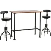 Mendler Set Bartisch + 2x Barhocker MCW-N21, höhenverstellbar drehbar Fußablage, Industrial Metall Kunstleder braun, schwarz