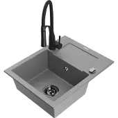 Mexen Enzo 1 Becken-Granitspüle mit Abtropffläche und Mischbatterie Aster, Grau - 6506-71-73450-70-B