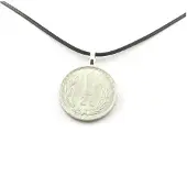 Bijoux Steine und Mineralien. Halskette Münze Polen 1 Zloty. Schwarzes Band.