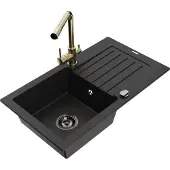 Mexen Pablo 1 Becken-Granitspüle mit Abtropffläche und Mischbatterie Duero, Schwarz - 6510-77-671600-50-B