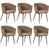 Mendler 6er-Set Aluminium-Esszimmerstuhl MCW-N38, Indoor Stuhl Armlehne, Olefin Seilgeflecht Rope beige Kissen hellbraun