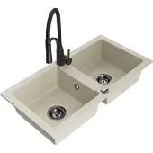 Mexen Mario 2-Becken-Granitspüle mit Mischbatterie Aster, Beige - 6504-69-73450-70-B
