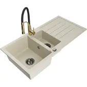 Mexen Andres 1,5-Becken-Granitspüle mit Abtropffläche und Mischbatterie Aster, Beige - 6515-69-73450-57-B