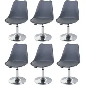 Mendler 6er-Set Esszimmerstuhl Vaasa T501, Stuhl Küchenstuhl, höhenverstellbar drehbar, Kunstleder dunkelgrau, Chromfuß