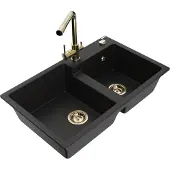 Mexen Tomas 2-Becken-Granitspüle mit Mischbatterie Duero, Schwarz - 6516-77-671600-50