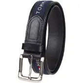 Tommy Hilfiger Herren Ribbon Inlay Belt - Ribbon Fabric Design mit Einzeldornschnalle Schwarz/Marineblau 36