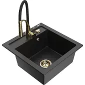 Mexen Vito 1-Becken-Granit-Spüle mit Mischbatterie Aster, Schwarz/Silbermetallic- 6503-73-73450-57-G