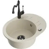 Mexen Kevin 1 Becken-Granitspüle mit Abtropffläche und Mischbatterie Carla, Beige - 6517-69-670700-70