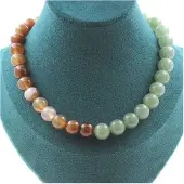 Bijoux Steine und Mineralien. Halskette mit 10 mm Traumachat-Perlen + 10 mm Aventurin. Kette aus Edelstahl für Damen, Herren. Personalisierte Größe