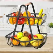Semoic Doppellagiger Obstkorb mit Holzgriff, mehrfarbig
