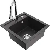Mexen Vito 1-Becken-Granit-Spüle mit Mischbatterie Elia, Schwarz gesprenkelt - 6503-76-670101-00