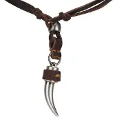 ABOOFAN Viking Wolfzahn Halskette Leder Braun Männer Punk Schmuck