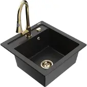 Mexen Vito 1-Becken-Granit-Spüle mit Mischbatterie Elia, Schwarz/Silbermetallic - 6503-73-670101-50