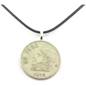 Bijoux Steine und Mineralien. Halskette mit mexikanischer 1-Peso-Münze, schwarzes Band.