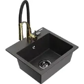 Mexen Milo 1-Becken-Granit-Spüle mit Mischbatterie Aster, Schwarz gesprenkelt - 6505-76-73450-57-B