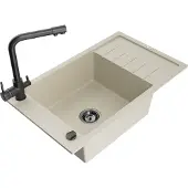 Mexen Elias 1 Becken-Granitspüle mit Abtropffläche und Mischbatterie Duero, Beige - 6511-69-671600-70