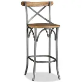 Helloshop26 Massiver Mangoholz-Barhocker mit Kreuzrückenlehne 1202164