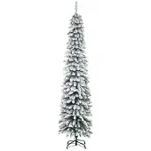 MUVOE HOMCOM künstlicher Schneeflocken-Weihnachtsbaum, schmaler Design, feuerfest, 210 cm, grün/weiß