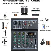 Jojomino Professionelle digitale DJ-Mixerkonsole, 4-Kanal-Audio mit USB-Anschluss, unterstützt Bluetooth-Verbindungswiedergabe, Schwarz