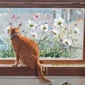 MaxPower Schöne Schmetterlinge und Blumen Fensteraufkleber - Wiederverwendbar. , Seidenblume 30
