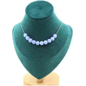 Bijoux Steine und Mineralien. Halskette mit 10 Crazy Lace Agate Perlen blau 8 mm, Kette aus rostfreiem Stahl.