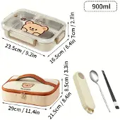 MaxPower Niedliche Lunchbox aus Edelstahl mit Bärenmotiv, 900 ml Behälter und Isoliertasche