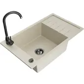 Mexen Elias 1 Becken-Granitspüle mit Abtropffläche und Mischbatterie Telma, Beige - 6511-69-670200-70