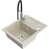 Mexen Enzo 1 Becken-Granitspüle mit Abtropffläche und Mischbatterie Aster, Beige - 6506-69-73450-07