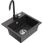 Mexen Milo 1-Becken-Granit-Spüle mit Mischbatterie Telma, Schwarz gesprenkelt - 6505-76-670200-70