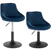Helloshop26 Set von 2 blauen Velvet-Barstühlen 19_0000248